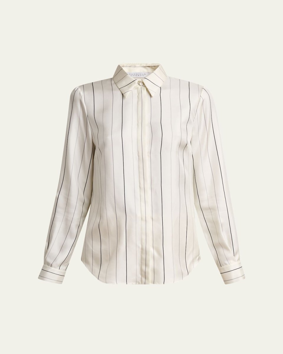 Henri Pinstripe Silk Button-Down Blouse